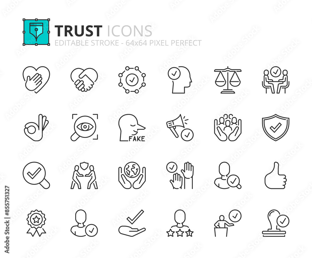© spiral media - Line icons about trust. Pixel perfect 64x64 and editable stroke © spiral media - Line icons about trust. Pixel perfect 64x64 and editable stroke