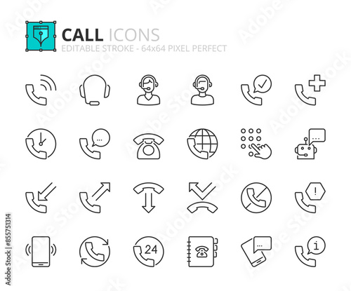 Line icons about call. Pixel perfect 64x64 and editable stroke
