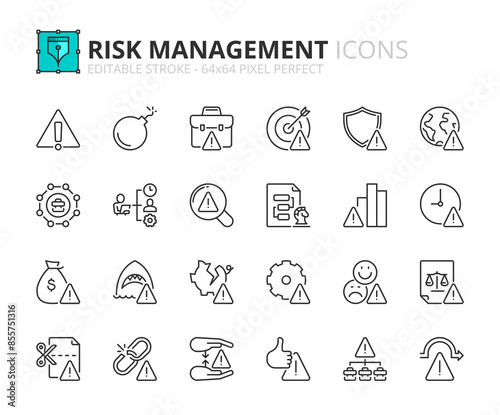 Line icons about risk management. Pixel perfect 64x64 and editable stroke