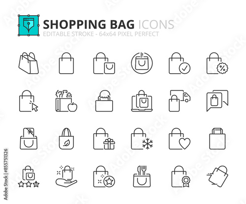 Line icons about shopping bag. Pixel perfect 64x64 and editable stroke