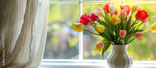 Vase with beautiful tulips ...