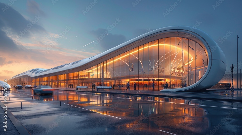 Obraz premium Hyperloop terminal with advanced passenger amenities