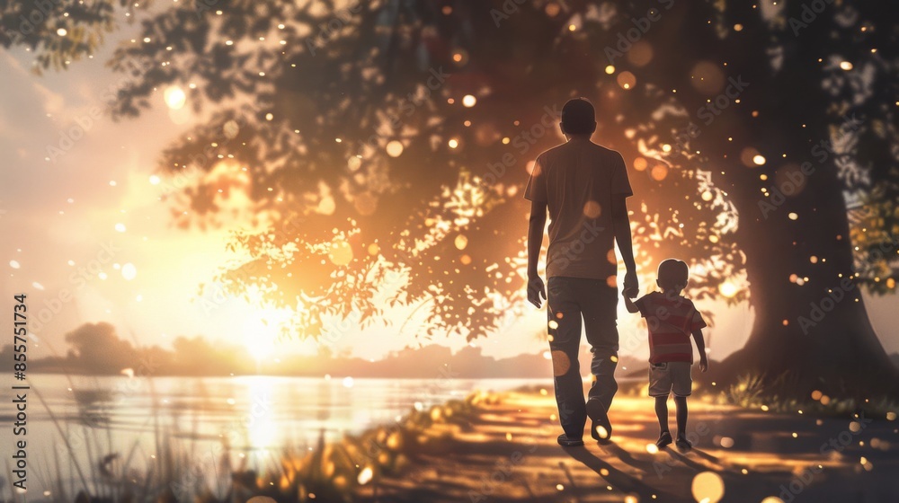 Fototapeta premium A father and child walking together, their bond unbreakable