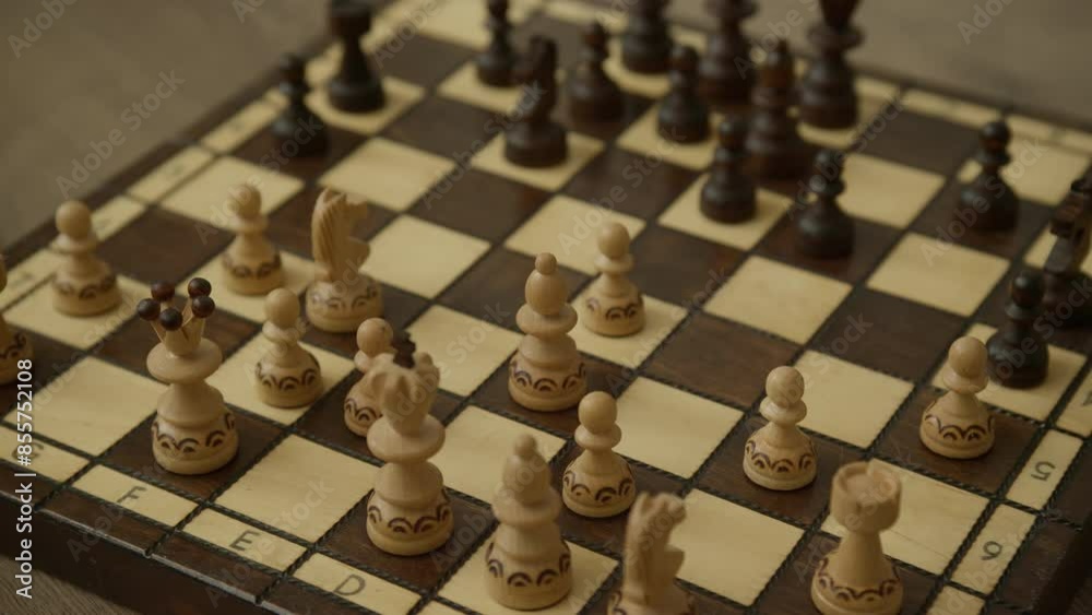 Close-up of Wooden Chess Pieces on Board Close-up of Wooden Chess Pieces on Board