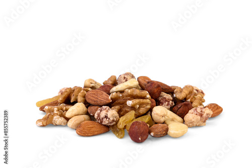 Mixed nuts isolated on white background.