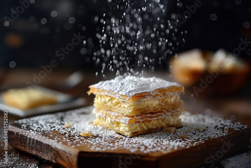 Sweet Pastry with Powdered Sugar in the Evening