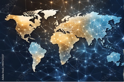 abstract world map concept of global network and connectivity international data transfer and cyber technology  