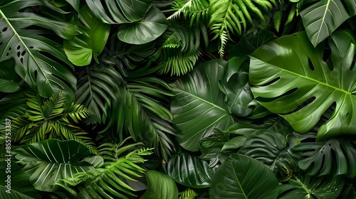 Wallpaper Mural A lush, dense array of various green tropical leaves creating a vibrant, natural background. Torontodigital.ca