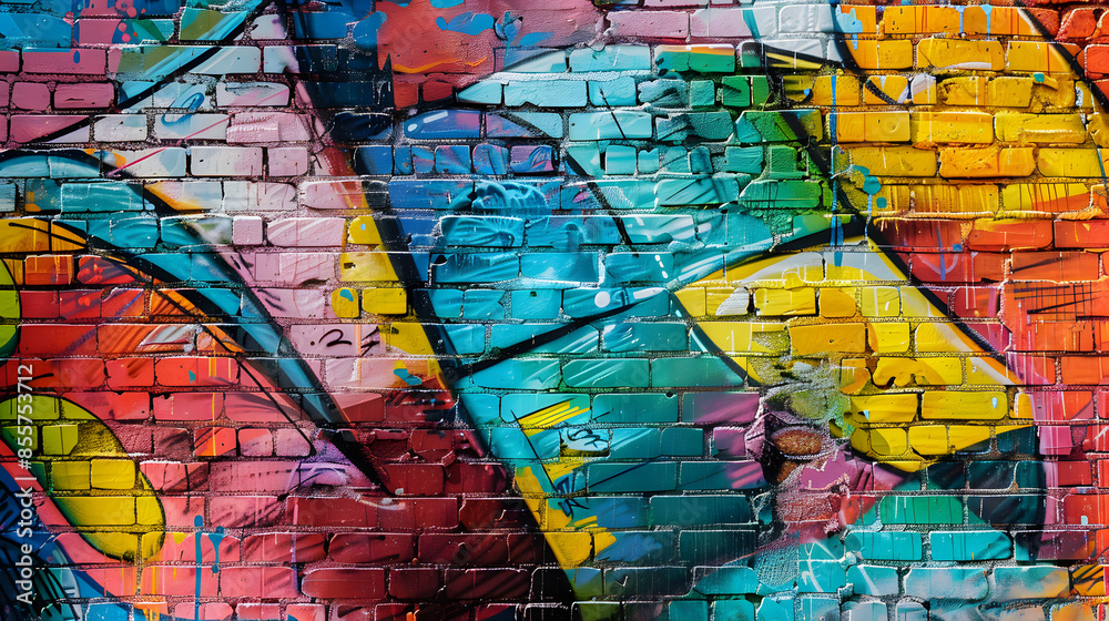 A colorful mural of a face with a large eye A colorful mural of a face with a large eye