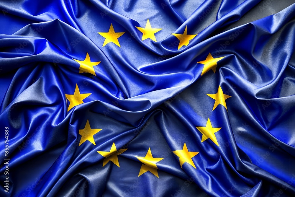 Flag of Europe top view on a wrinkled European union flag Flag of Europe top view on a wrinkled European union flag