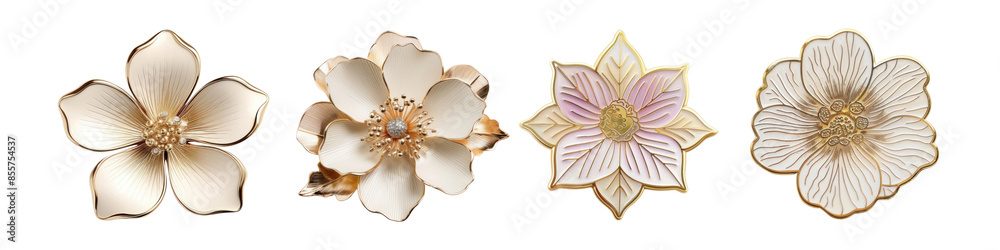 Fototapeta premium PNG flower brooch cut out element set