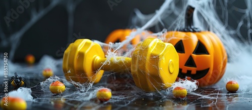Yellow gym dumbbells and ce...