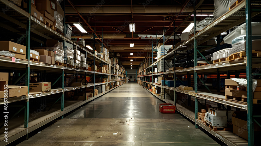 A large warehouse with many shelves and boxes A large warehouse with many shelves and boxes