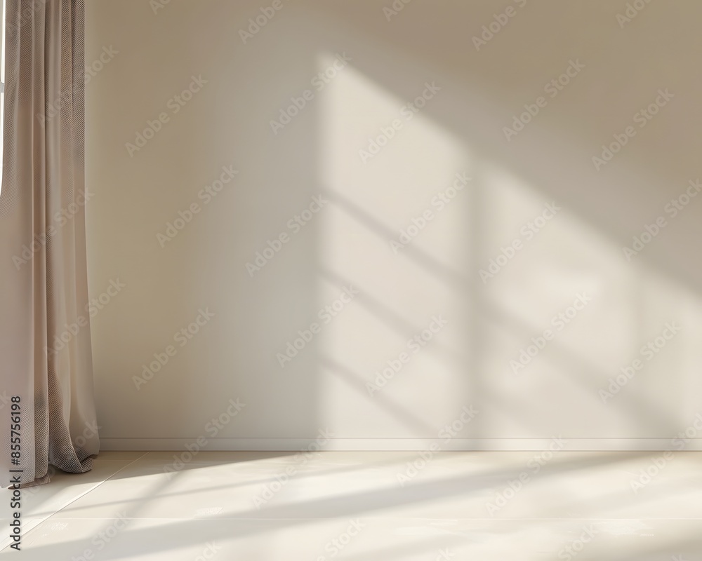 Obraz premium 3D rendering of an empty room with beige wall and floor background for product displays or branding mockups in the style of minimalism 