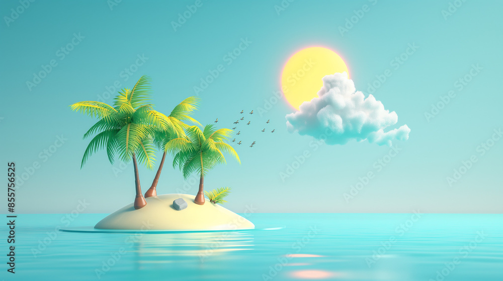 Obraz premium 3D Illustration Background of Tropical Island and Sun