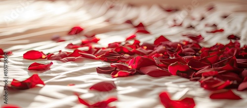 Wedding bed topped with ros...