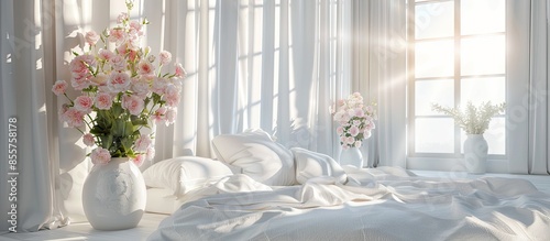 Interior of light bedroom w...