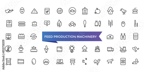 Feed Production Machinery Icon set with editable stroke collection for web and ui. Line icons pack. Vector illustration.