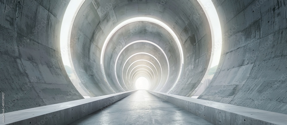 Fototapeta premium Abstract building facade concrete void or tunnel with natural light in the end in twist view/ architecture design / abstract concept / background texture. with copy space image