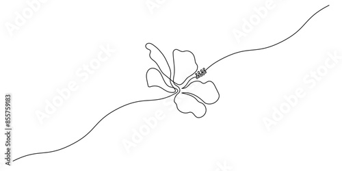 One continuous line drawing of hibiscus flower. Floral abstract symbol in simple linear style. Organic red herbal tea concept in editable stroke. Doodle outline vector illustration