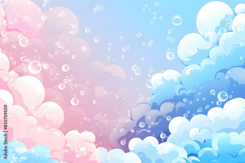 white, pink and blue pastel background with clouds made from bubbles cartoon style white, pink and blue pastel background with clouds made from bubbles cartoon style
