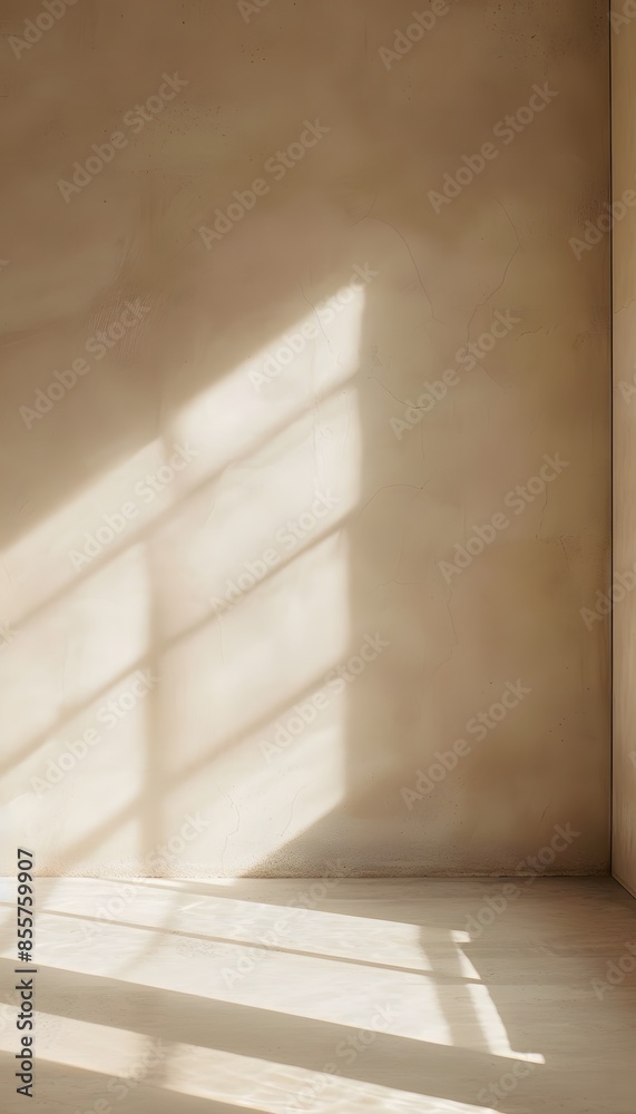 Obraz premium 3D rendering of an empty room with beige wall and floor background for product displays or branding mockups in the style of minimalism 