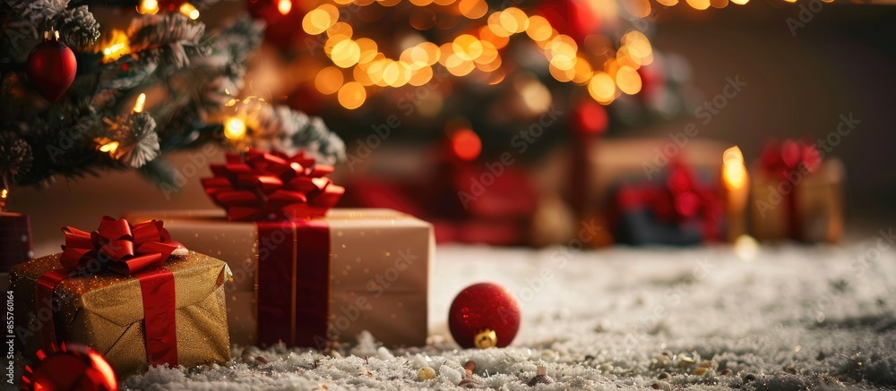 Gift boxes with presents under the Christmas tree. Preparation for the celebration of the new year. with copy space image. Place for adding text or design Gift boxes with presents under the Christmas tree. Preparation for the celebration of the new year. with copy space image. Place for adding text or design
