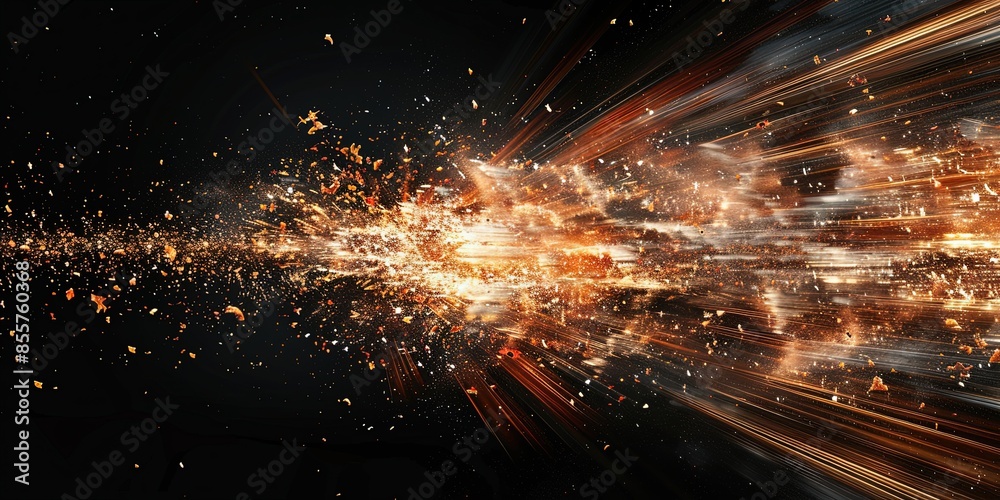 Long explosion tale light on black, technology background Long explosion tale light on black, technology background