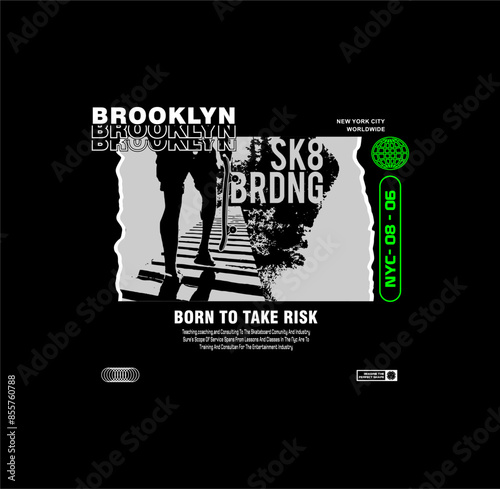 Skateboarding, Brooklyn, freestyle action, typography graphic design, for t-shirt prints, vector illustration