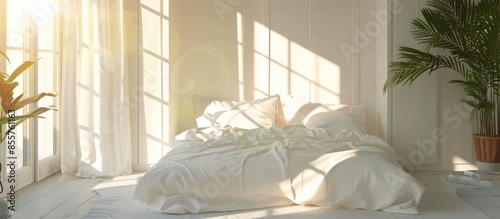 The white bed is in the sun...