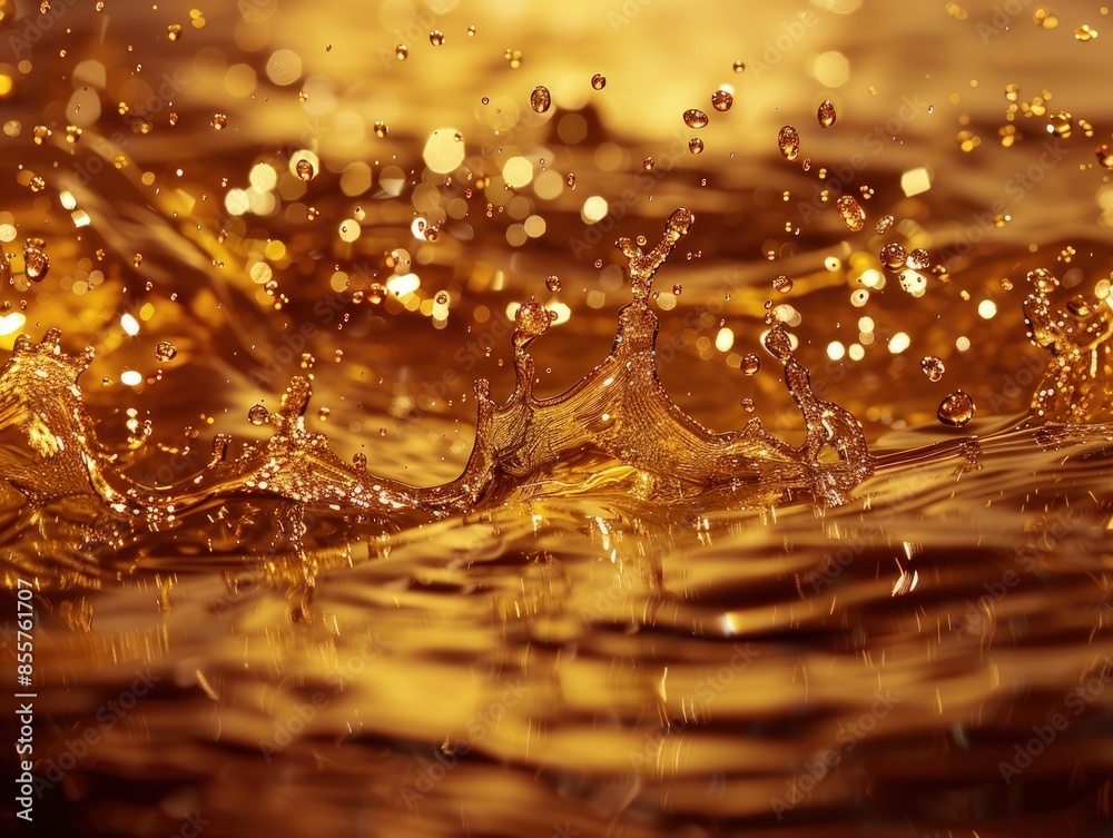 A splash of gold liquid in the water. The water is rippling and the splash is creating a beautiful pattern A splash of gold liquid in the water. The water is rippling and the splash is creating a beautiful pattern