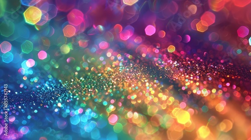 Glittering rainbow backdrop featuring colorful, abstract bokeh lights