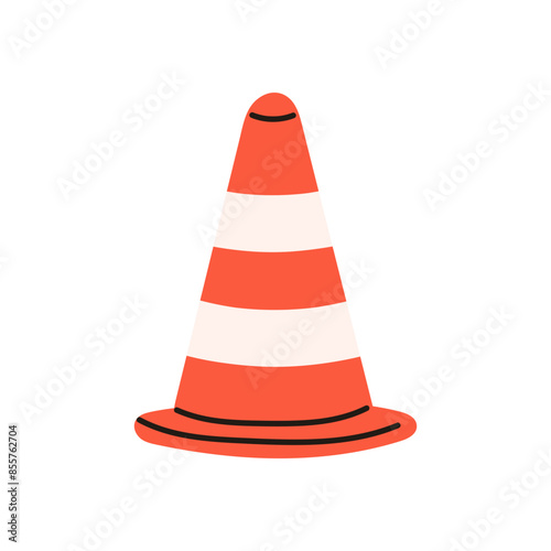 Traffic safety cone, reflective collars, durable pvc orange construction cones for home road parking use, caution, warning supplie, security for marking safe boundary, border flat vector illustration.