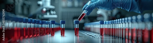 Bloodfilled tubes in a laboratory, focusing on scientific analysis and health research photo