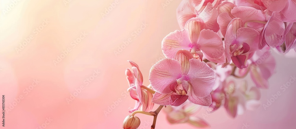 Pink orchid Isolated on pastel background Flower Isolated. with copy space image. Place for adding text or design Pink orchid Isolated on pastel background Flower Isolated. with copy space image. Place for adding text or design