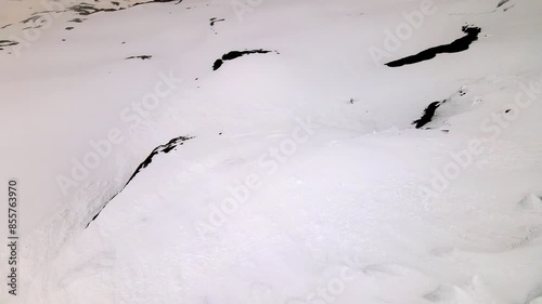 Aerial take of argentière glacier in the french alps, nearby Chamonix