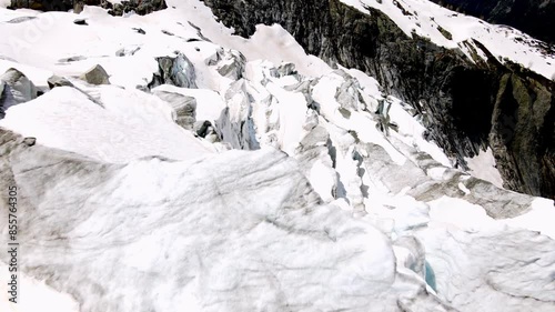 Aerial take of argentière glacier in the french alps, nearby Chamonix