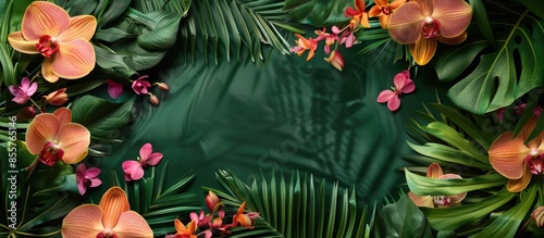 Orhid flowers on tropical background. with copy space image. Place for adding text or design photo