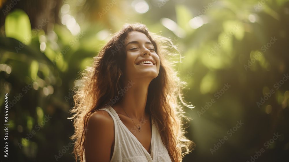 young beautiful woman enjoying the sun in the nature young beautiful woman enjoying the sun in the nature