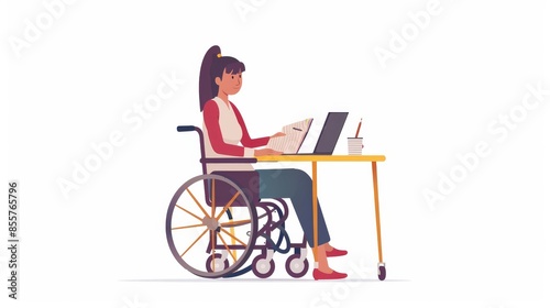 Woman is sitting in wheelchair. Positive character outline with disabilities. Inclusivity. Equal opportunities concept. © Wayu