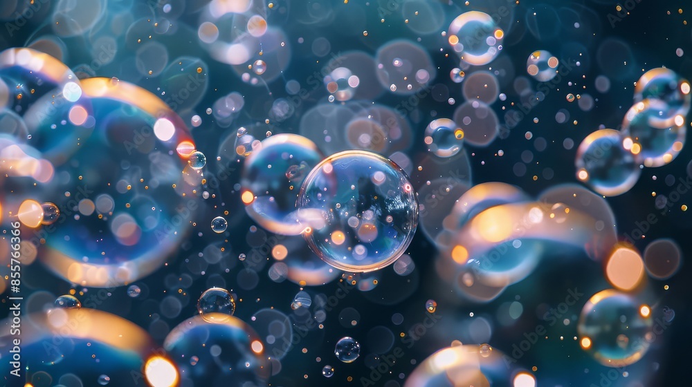 Dreamy glowing colorful bubbles against dark blue sky Dreamy glowing colorful bubbles against dark blue sky