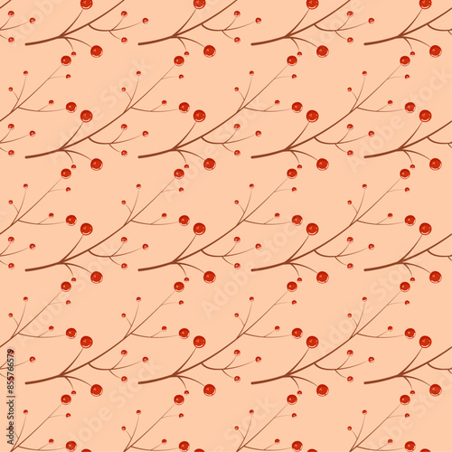 Autumn rowanberry seamless pattern vector in hand drawn style 