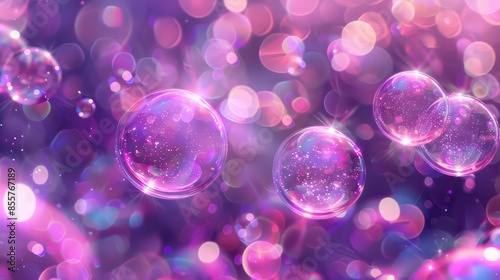 Colorful bubbles float amidst gentle blurred light in abstract background