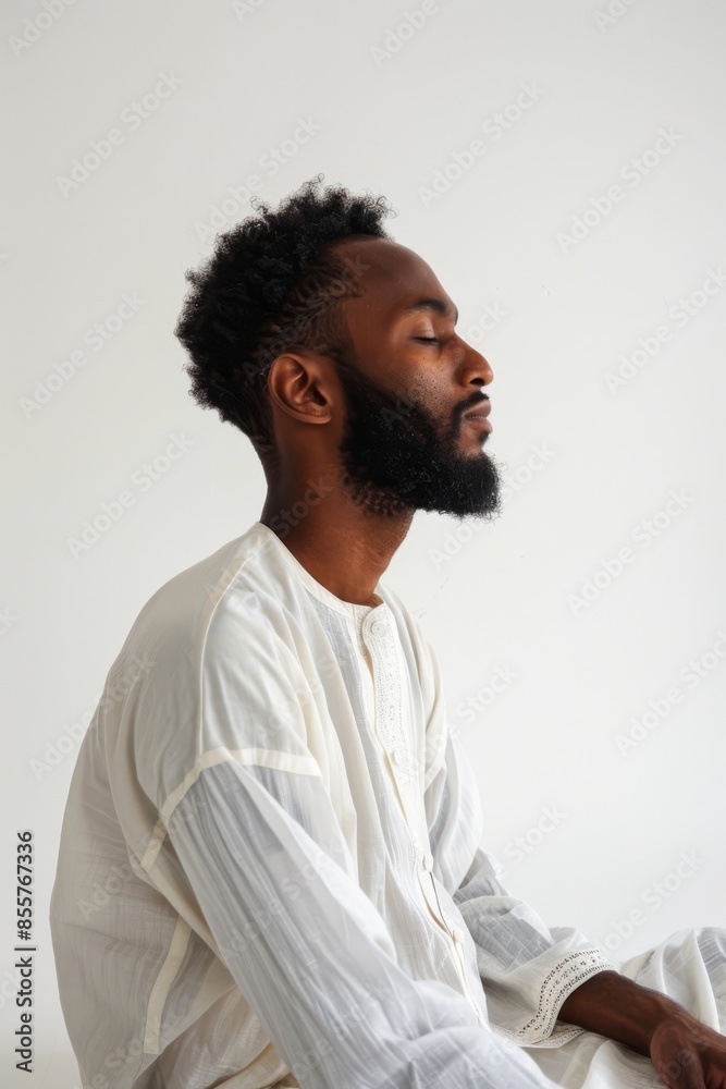 Obraz premium Tranquil image of a Muslim man practicing mindfulness and meditation