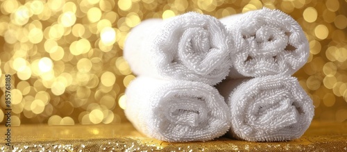 Rolled up white spa towels,...