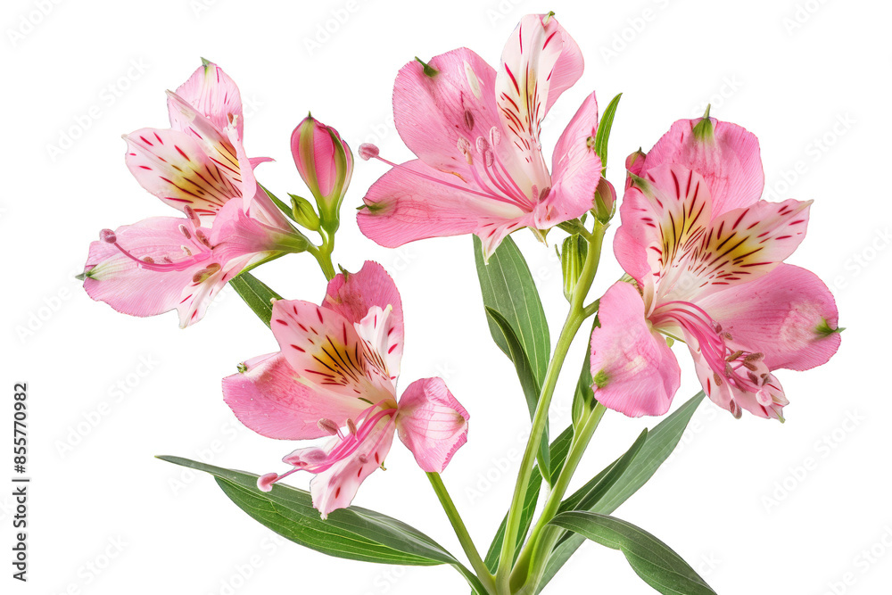 Fototapeta premium Pink Alstroemeria Flowers isolated on transparent background png
