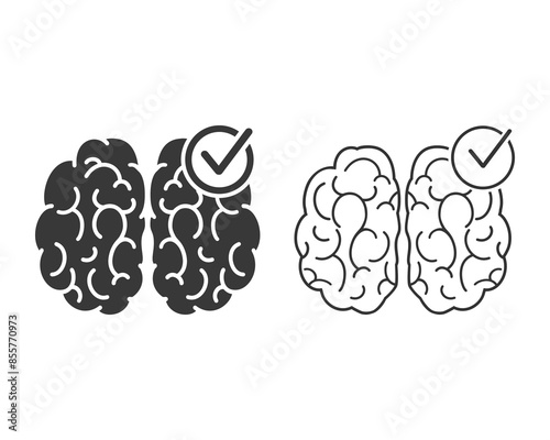 Health brain check line icon, psychology doctor survey, good mind, knowledge tick, editable stroke vector illustration