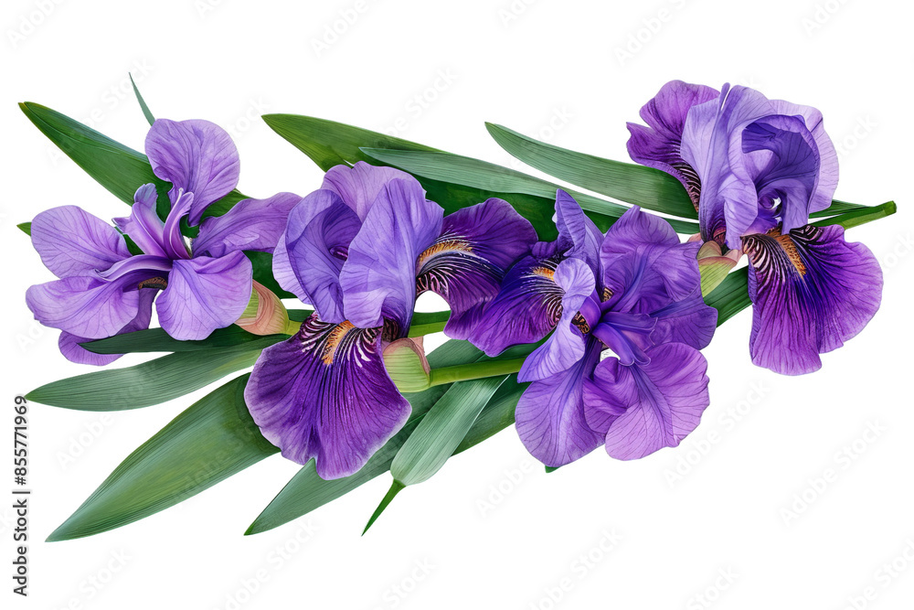 Purple Irises with Green Leaves isolated on transparent background png Purple Irises with Green Leaves isolated on transparent background png