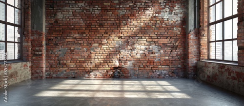 empty interior with brick w...