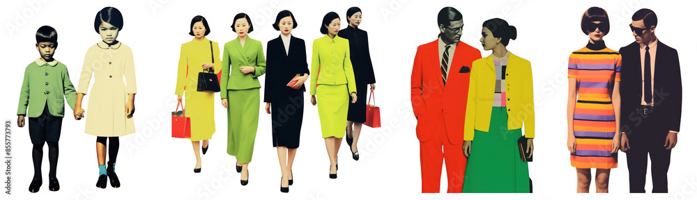 PNG Minimal retro collage of business women and men cut out element set PNG Minimal retro collage of business women and men cut out element set